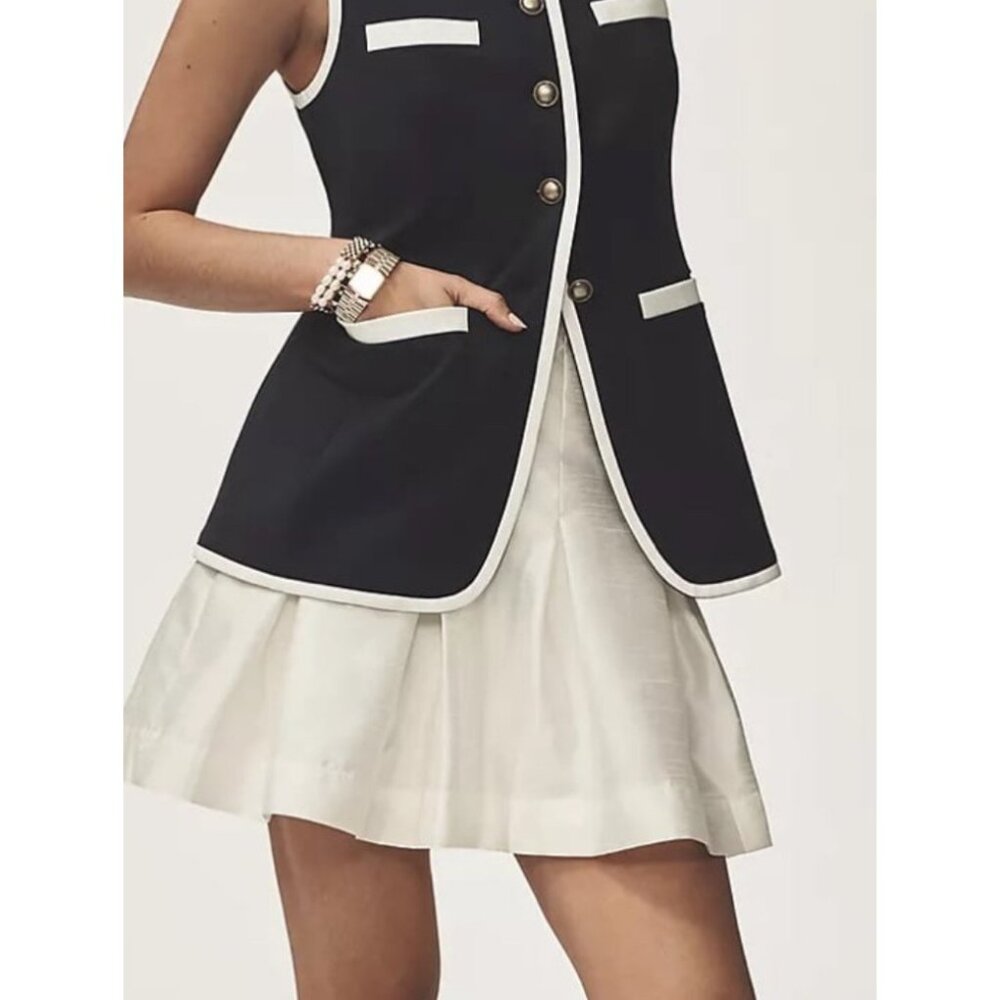 Anthropologie White Pleated Sz 10 Mini Skirt Flared Hem For Women - Picture 1 of 8